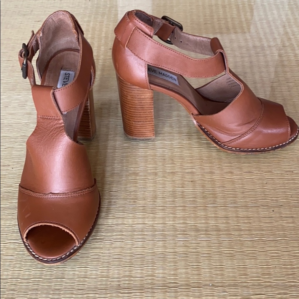 Steve Madden Tan Leather Sandal Heels - Picture 2 of 8